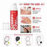 How to use GRIP+: apply to palm, rub in, play. For tennis, padel, badminton and squash